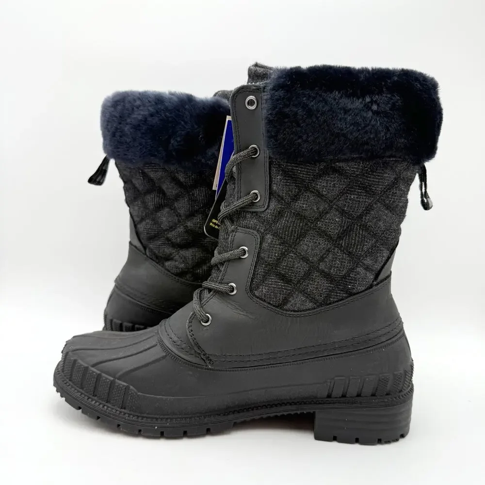 Kamik Womens Sienna Cuff 2 Winter Boots US 9 EU 40 Black Leather Fur NIB
